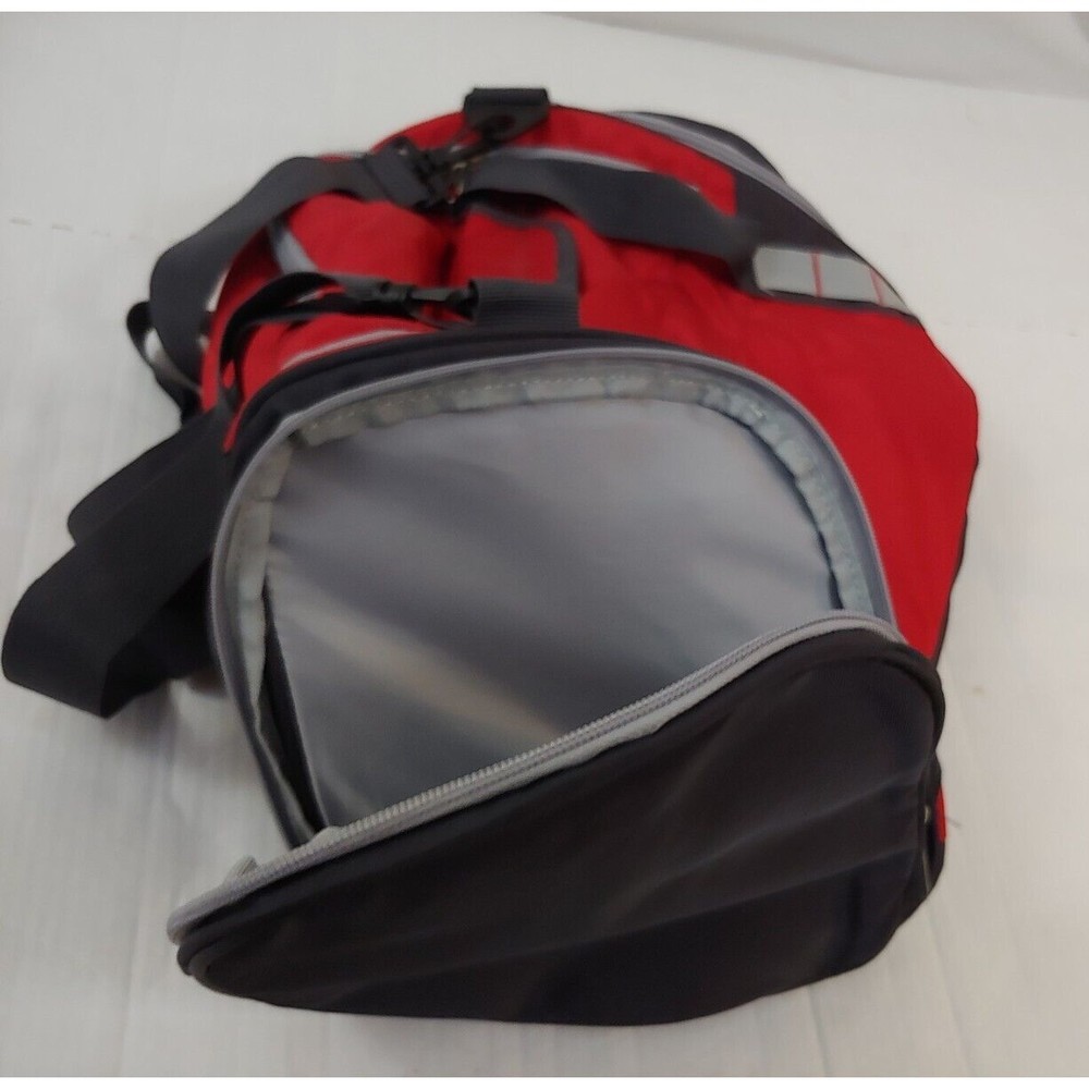 Magellan Outdoors Duffel Gym Bag Red Gray Black Crossbody Strap Travel - Picture 4 of 6